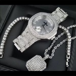 Accessories | Iced Out White Gold 4 Pc Watch Bracelet Chain Set | Poshmark
